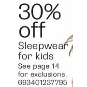 30% Off Sleepwear for Kids