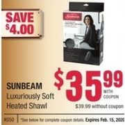 Sunbeam Luxuriously Soft Heated Shawl - $35.99/with coupon ($4.00 off)