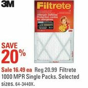3M Filtrete 1000 MPR Single Packs - $16.49 (20% off)
