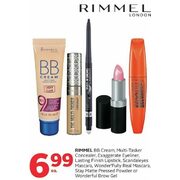 Rimmel Bb Cream, Multi-Tasker Concealer, Exaggerate Eyeliner, Lasting Finish, Lipstick, Scandaleyes, Mascara, Wonderfully Real Mas