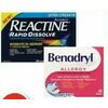 Reactine Rapid Dissolve Tablets, Benadryl Allergy Liqui-gels Or Caplets - $21.99