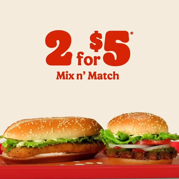 Burger King Mix n Match 2 Whopper Jr. or Original Chicken